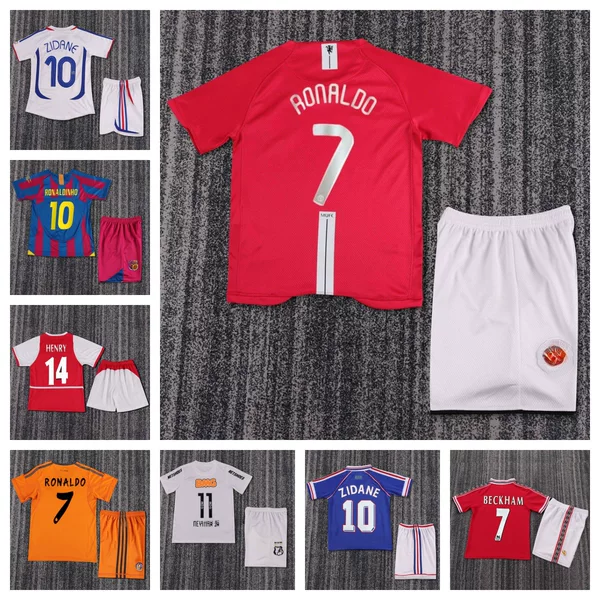 Retro Football Uniform Children's Set Ac Ronaldo No. 7 Kaká Zidane Henry Beckham National Team