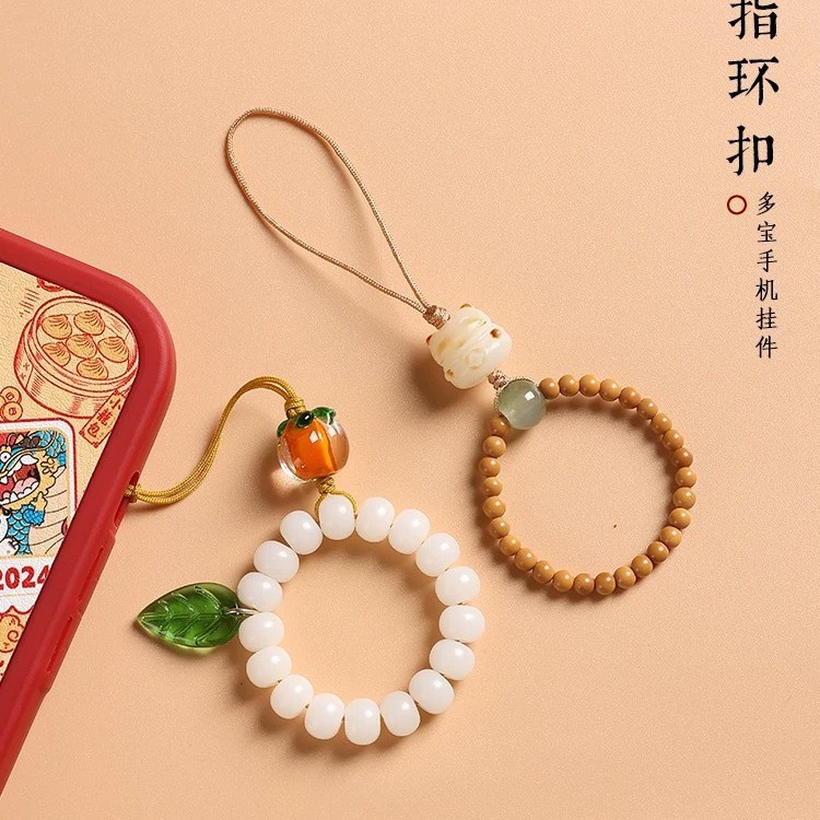 Bodhi Root Phone Ring Holder Green Sandalwood Phone Lanyard Unisex Phone Chain USB Flash Drive Small Pendant Anti-Loss Accessory
