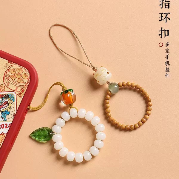 Bodhi Root Phone Ring Holder Green Sandalwood Phone Lanyard Unisex Phone Chain USB Flash Drive Small Pendant Anti-Loss Accessory