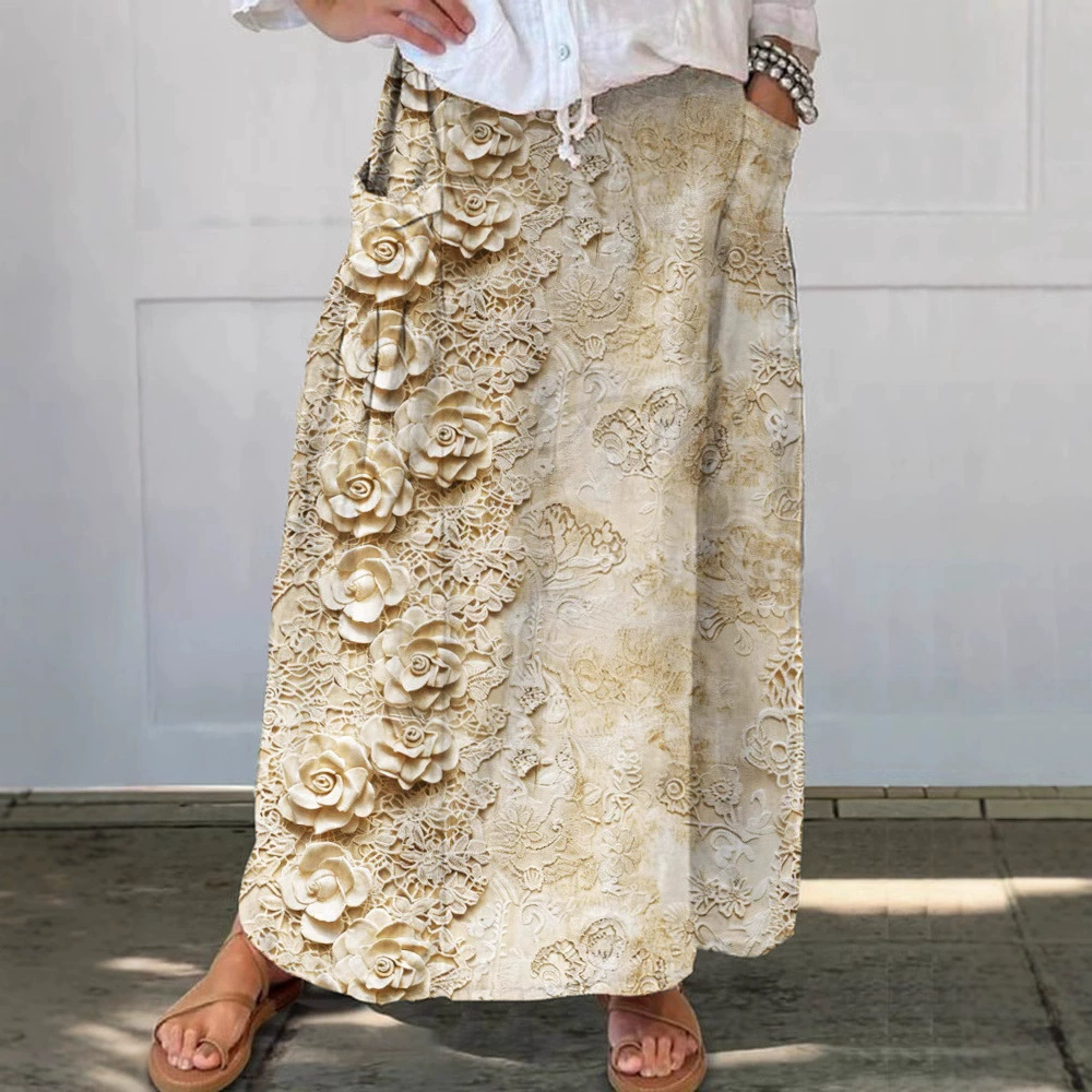 Европейская и американская трансграничная внешняя торговля весенняя и летняя женская длинная юбка с разбитым цветочным классическим искусством весенний дизайн 3D цифровой принт