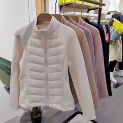 轻薄冬季毛呢拼接运动棉服立领新款修身户外瑜伽保暖健身防风外套
