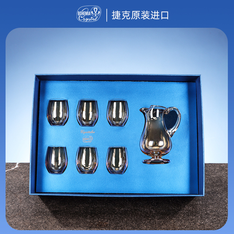 Juego de Copas de Vino Blanco de Cristal Importado de República Checa, Dispensador de Vino y Copas Pequeñas en Caja de Regalo, Personalización de Alta Gama image 9