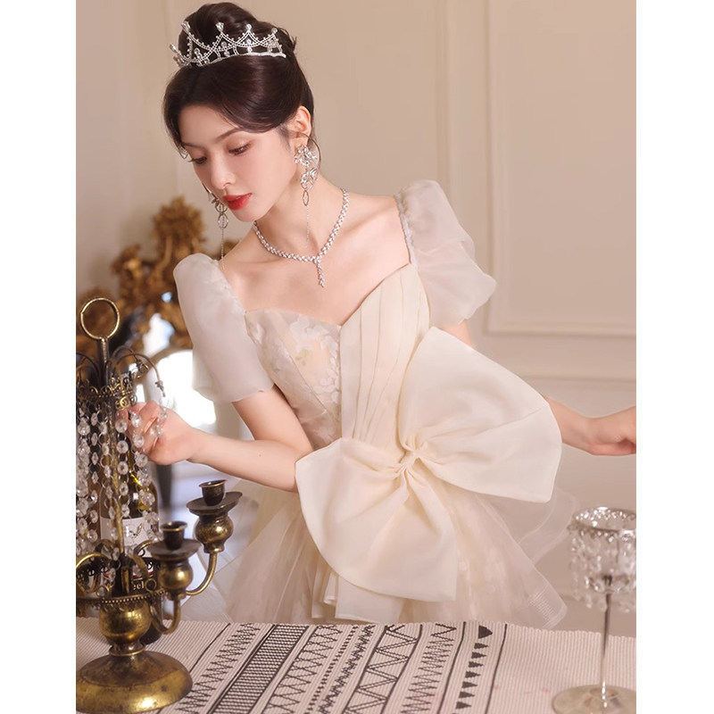 Đầm dạ hội công chúa tay lỡ cổ tròn thắt eo xòe bồng — Champagne 2534