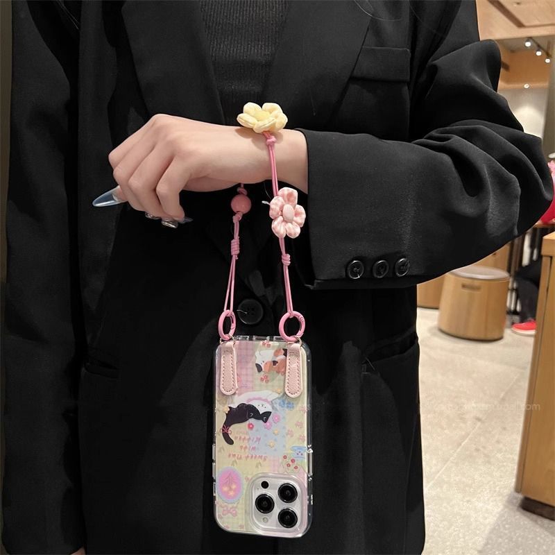 かわいいチェック柄の花柄の子猫 Apple 16promax 携帯電話ケース iPhone15 新しい 13/14/12/x に適しています|undefined