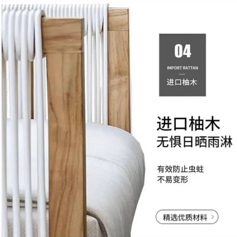 Sofá nórdico patio teca villa jardín terraza hotel al aire libre sofá de tela de caña sofá de madera sólida