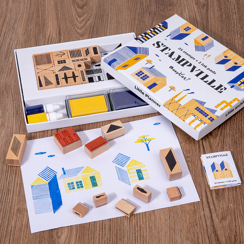 儿童木制动物昆虫积木认知印章涂鸦游戏早教益智力印泥彩绘画玩具