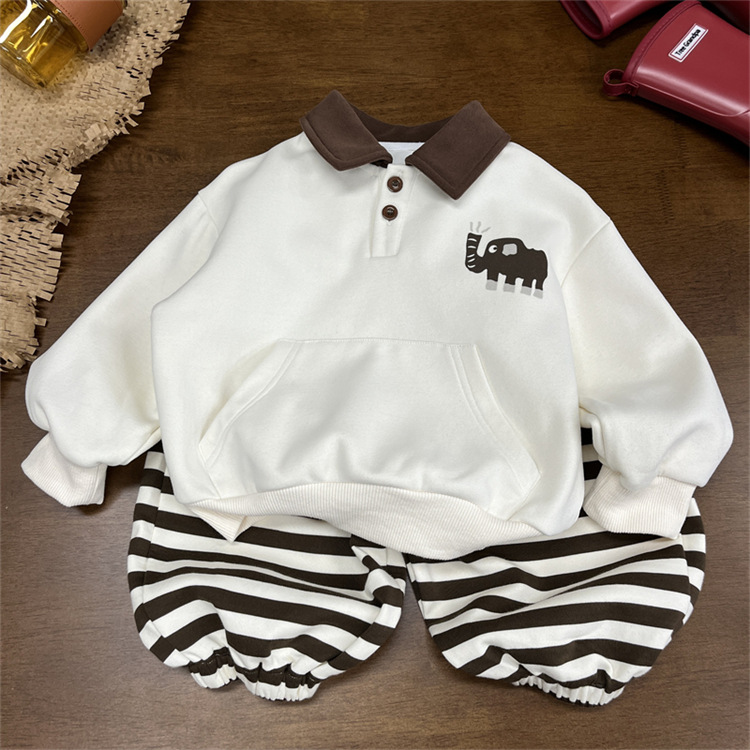 Baby children's striped casual sweatpants, boys' autumn clothing, cartoon pants, Korean version, girls' loose pants_voghion.com