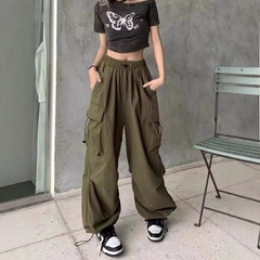春と秋の工装のズボンの高腰の黒い傘の兵はゆったりしています。