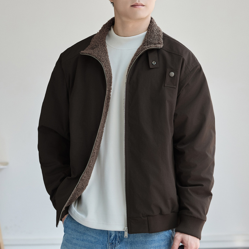 Lamb Wool Fleece-Lined Warm Jacket Men's Lapel Cotton Outwear 2025 Winter New Versatile Casual Bomber Jacket