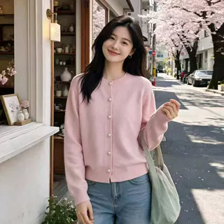 韩系温柔针织开衫女秋冬新款外穿气质休闲软糯温柔宽松长袖毛衣