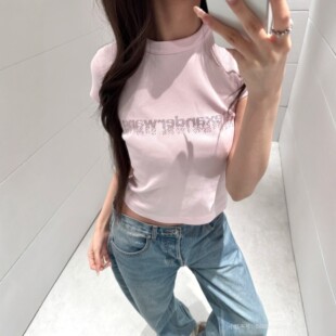 Fashionable spring trend short sleeve T-shirt with a round collar, slim fit