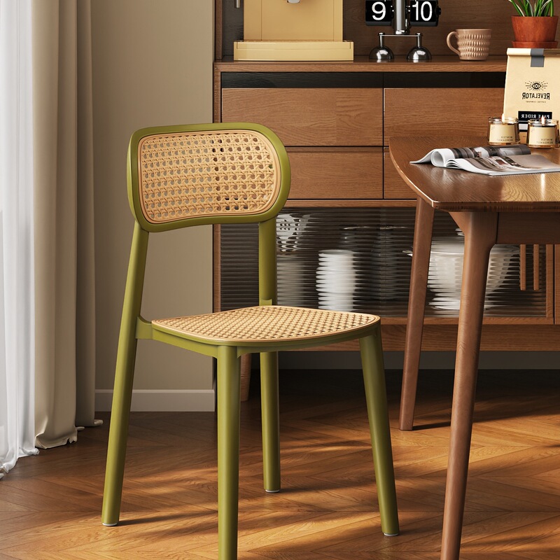 Medieval Style Backrest Chair Stackable Rattan Dining Chair Home Thickened Plastic Stool Living Room Commercial Dining Table Chair