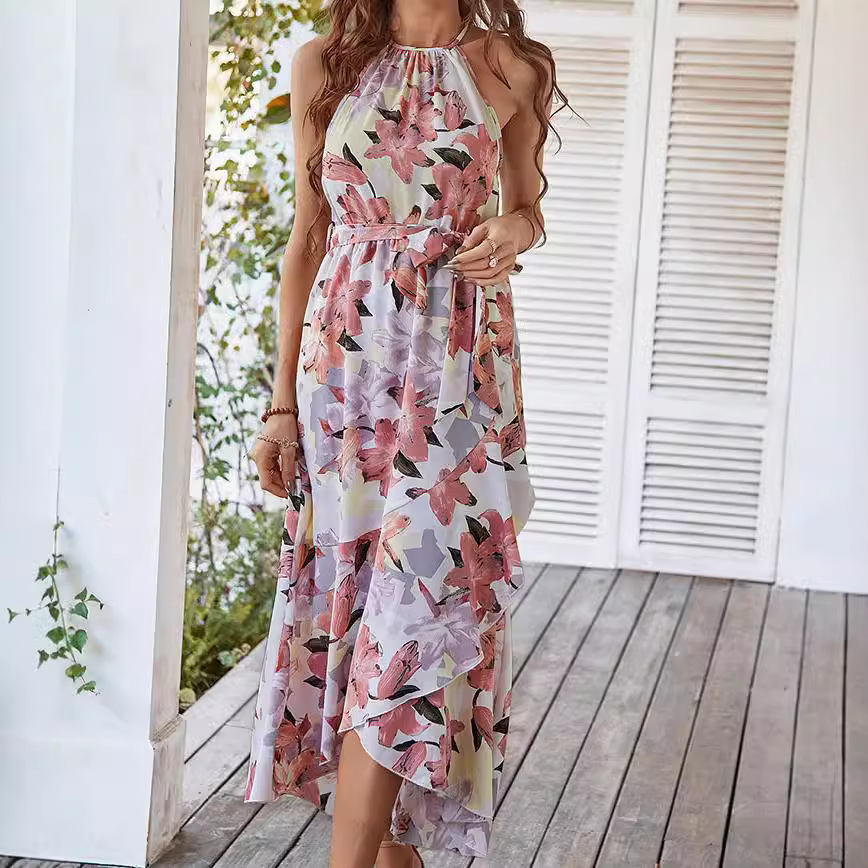 European And American Cross-border Fashion Printed Halter Neck Bohemian Style Dress, 2026 Summer Hot-selling Casual_ecoleips.com