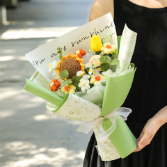 ひまわりとバラの花束、手編みの誕生日プレゼント、完成品のニットフラワー、アマゾン完成品、バレンタインデーの花束