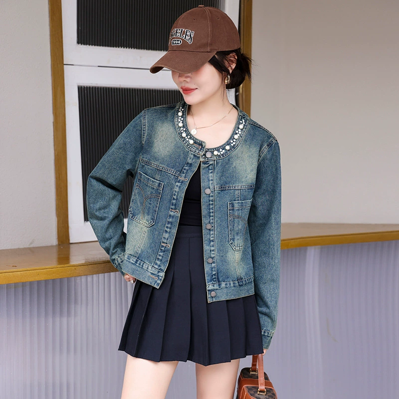 Denim autumn retro jacket, 2024 years, simple cut
