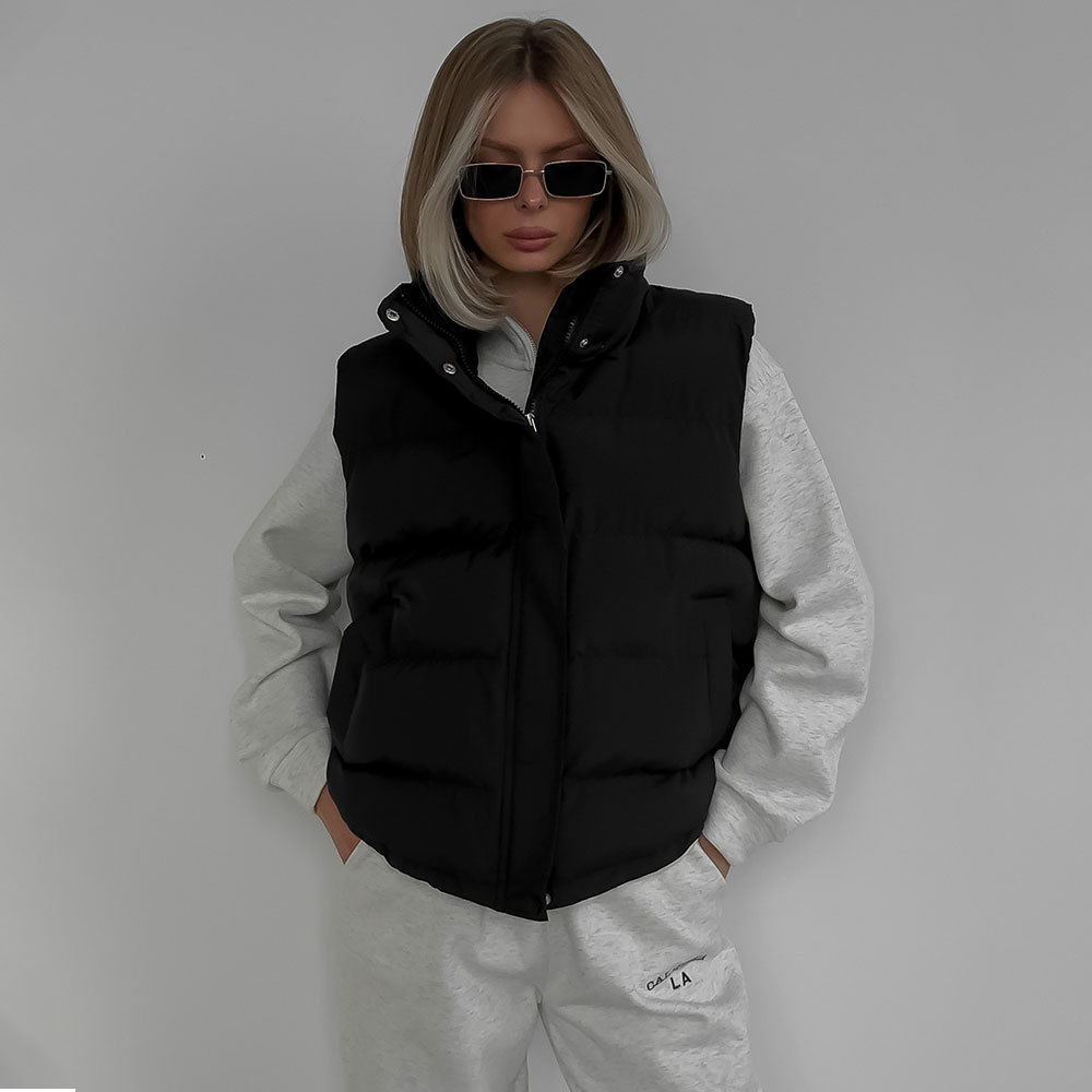 Women's Clothing autumn and winter new style trend hot girl outer sleeveless hooded Warm jacket cotton jacket_voghion.com