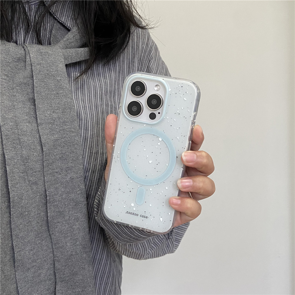 Custodia magnetica blu latte con inchiostro splash adatta per iPhone 17 16 Simple 15 Pro, stile coreano 14/13/12_voghion.com