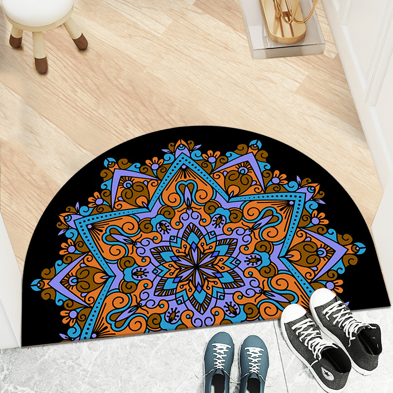 Transfronterizo retro estilo étnico semicírculo alfombra del piso del hogar dormitorio antideslizante alfombra del piso cuarto de baño puerta de entrada mat