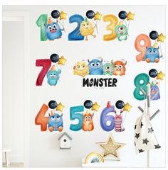 廠家直銷新款卡通兒童數字字母小怪獸牆貼畫客廳臥室裝飾自粘貼畫