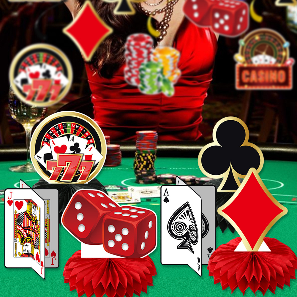 Decoración de fiesta de cumpleaños transfronteriza decoración de entretenimiento temático dados de póquer estereoscópicos decoración de cumpleaños de panal