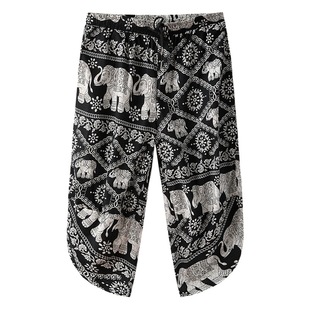 2023 Exoticism Thai Elephant Pants Men's Summer Chinese Style Capri Pants Fashionable Large Size Loose Beach Pants Shorts