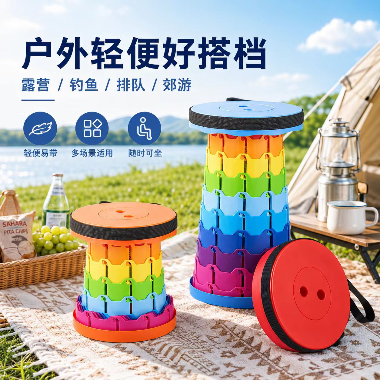 Taburete plegable arco iris taburete ajustable taburete telescópico silla plegable de campamento al aire libre taburete de pesca al aire libre simple taburete de caballo pequeño image 5