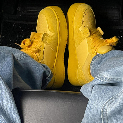 Daopama Thick Sole Height Increasing Versatile Breadboard Shoes for Women, Ins Trendy Summer Yellow Korean Style Casual Shoes