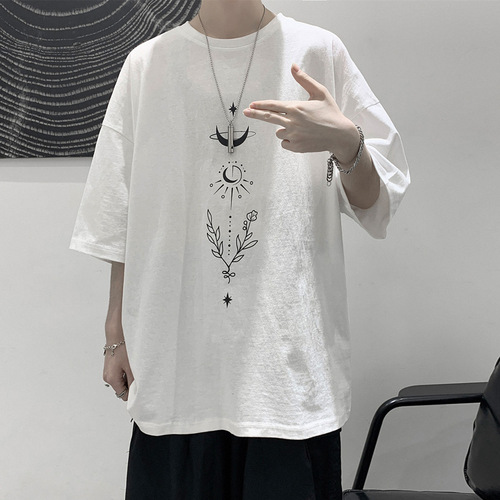 Original Host BF Style Minimalist Trendy Short-Sleeve T-Shirt for Men Loose Print Half-Sleeve Top Versatile Casual Five-Sleeve T-Shirt