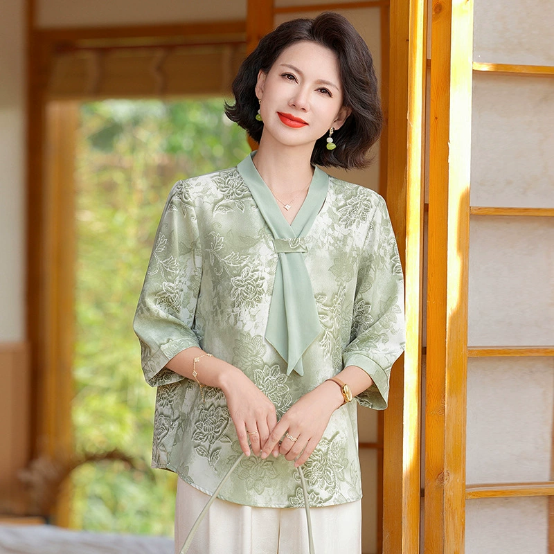 День матери мама летняя рубашка с уменьшением возраста 2025 новая иностранная футболка среднего и пожилого возраста женская летняя рубашка с рукавами