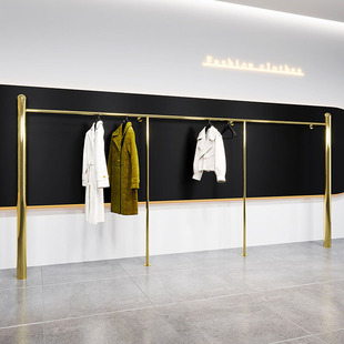 Clothing store display rack wall-mounted floor stainless steel titanium hanger men's and women's clothing store display shelf
