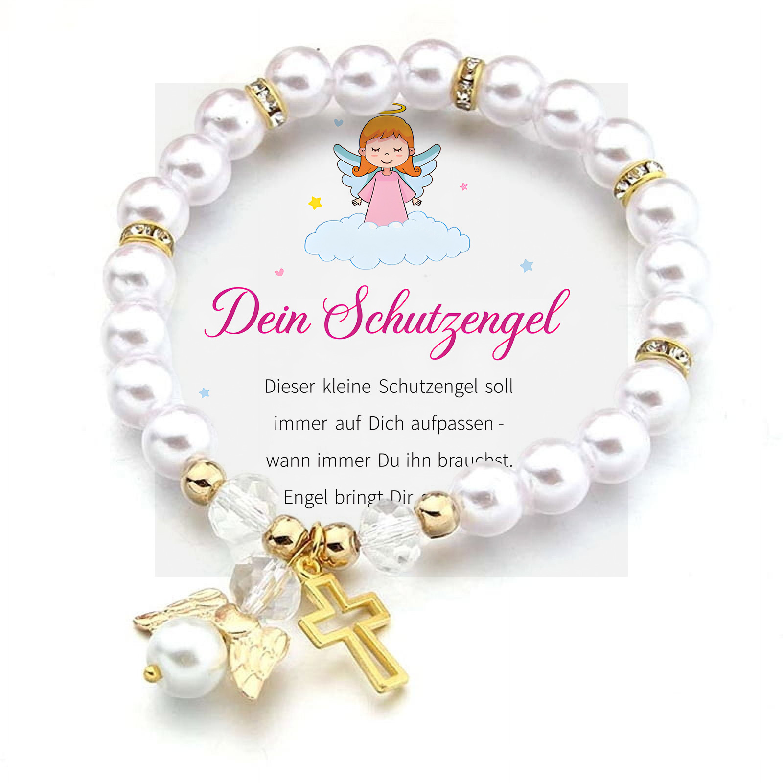 White Pearl Bracelet Love Wings Diamond Ring Women Holiday Gift Bracelet Pink Pearl Angel Bracelet