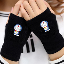 跨境 动漫哆啦A梦周边半指手套骑行防滑防寒弹力露指手套 代发