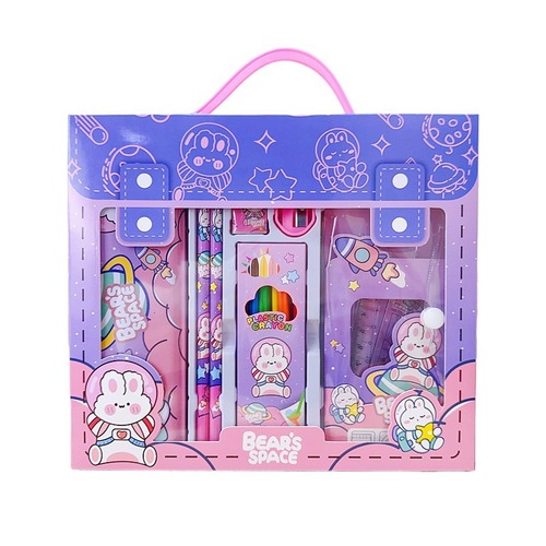 Children's Student Stationery Creative Set of Pencil Case, Ruler, Crayons, Combination Gift Box with Backpack Design, Cultural and Creative Gift, Prize