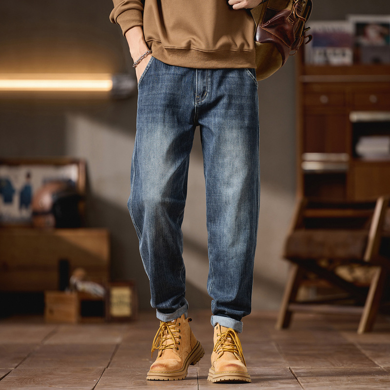 1086 | Plus Size Men's Autumn and Winter New Micro-Tapered Retro Jeans Men's Loose Elastic Elastic Waist Pants for Small Feet 1086 | Plus Size Men's Autumn and Winter New Micro-Tapered Retro Jeans Men's Loose Elastic Elastic Waist Pants for Small Feet