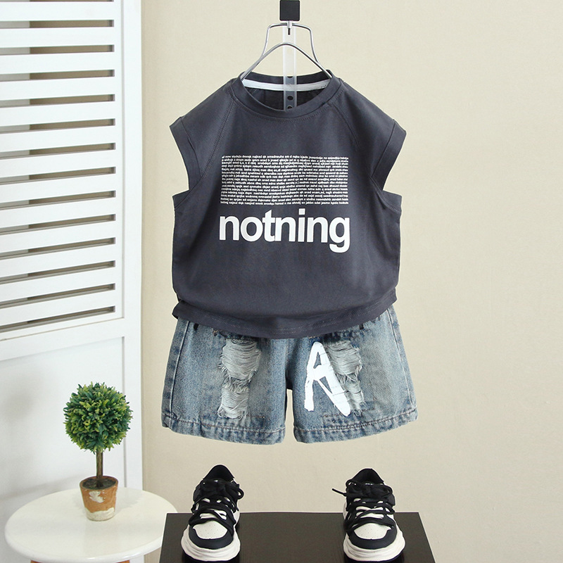 7172 Ropa para niños Traje de verano para niños 2025 Nuevo estilo Estilo occidental Chaleco sin mangas para bebés Niños guapos Verano