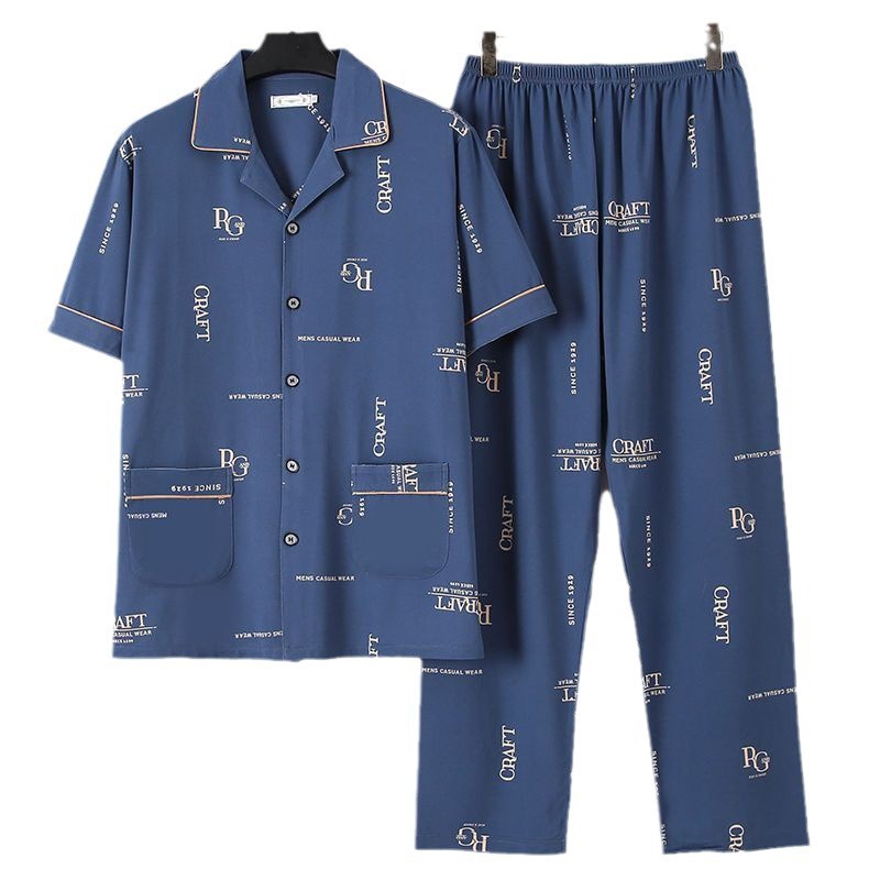 Pajamas de algodón delgado de manga corta para hombres, pajamas de verano, abuelos, padres, pajamas de verano, cuadros