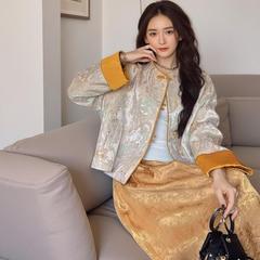 新中式外套女春季新款肌理提花高级感小个子粉色盘扣国风上衣