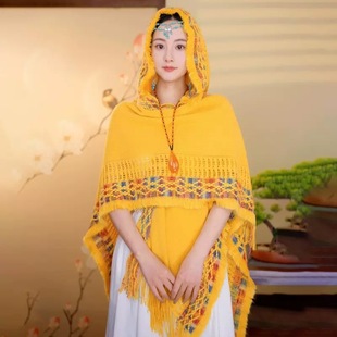 Trendy Knitted Tassel Hollow-Out Shawl with Yunnan Ethnic Style Hooded Women's Travel Photography Shawl