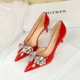 638-AH19 Light Luxury Banquet Women's Shoes High Heels, Thin Heels, Shallow Notch, Pointed Side Hollow Rhinestone Bow Tie Single Shoe