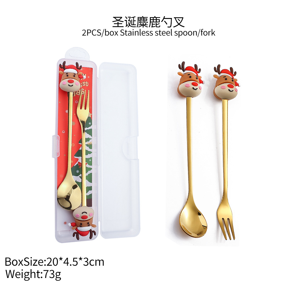 S Christmas Spoon Cubertería Set de postres Spoon Tree Doll Fruit Fork Santa Claus regalos de vacaciones