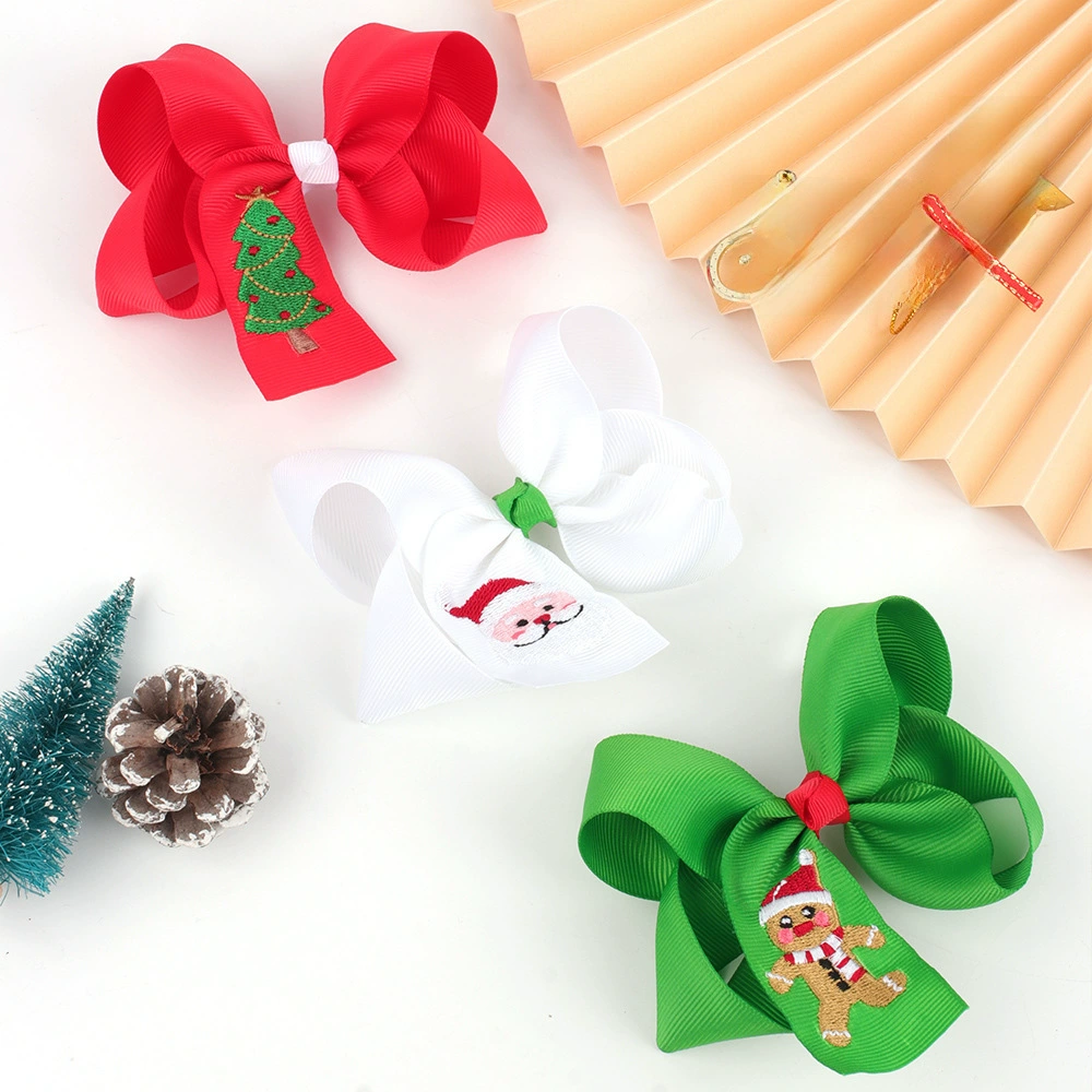 Детская christmas-заколка с бантом, аксессуар для волос, с вышивкой, китайский стиль
