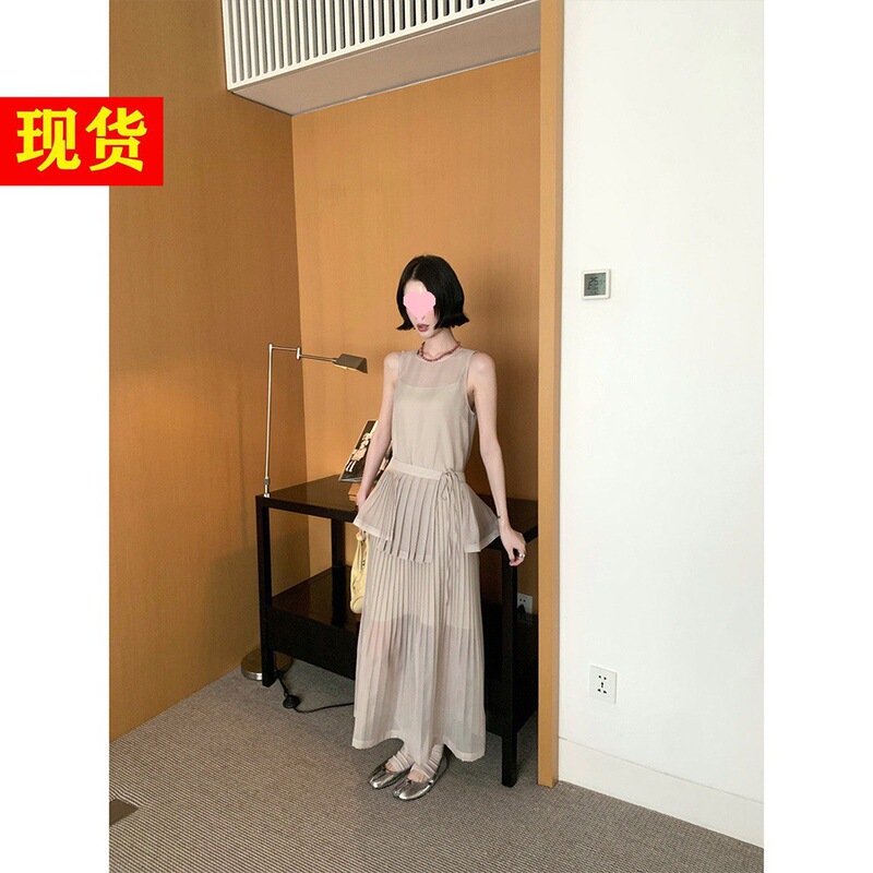 In Stock Mona Touch of Elegance Set: Stylish Layered Sleeveless Dress/Elastic Waist Skirt/Wavy Skirt