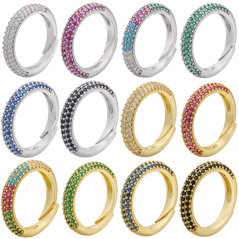 Simple Fashion Micro-inlaid  Multi-color Zircon Adjustable Copper Ring Wholesale Nihaojewelry display picture 14