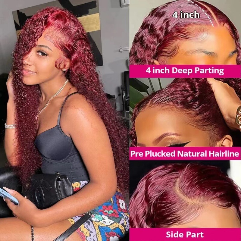 Front Lace Wig European and American Ladies Small Curly Lace Long Curly Hair Burgundy Wig Small Lace Wig Headgear Front Lace Wig European and American Ladies Small Curly Lace Long Curly Hair Burgundy Wig Small Lace Wig Headgear