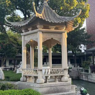 Stone Pavilion Granite Evening Red Marble Stone Hexagon Pavilion Ancient Architecture Courtyard Garden Landscape Stone Pavilion