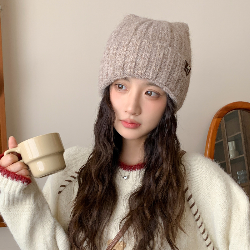 新款日系甜美可爱毛线帽秋冬季帽子女款百搭保暖帽护耳毛绒针织帽|undefined