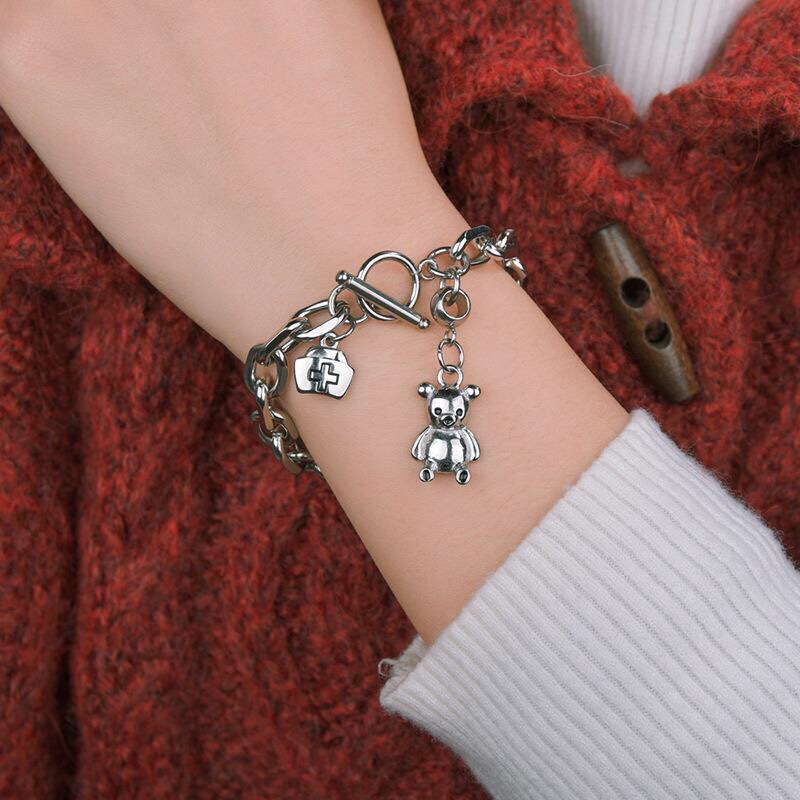 Hot Trendy Cool Bear Nurses Hat Bracelet Women's Titanium Steel Punk Diablo Handmade DIY Bracelet ins All-Match Student