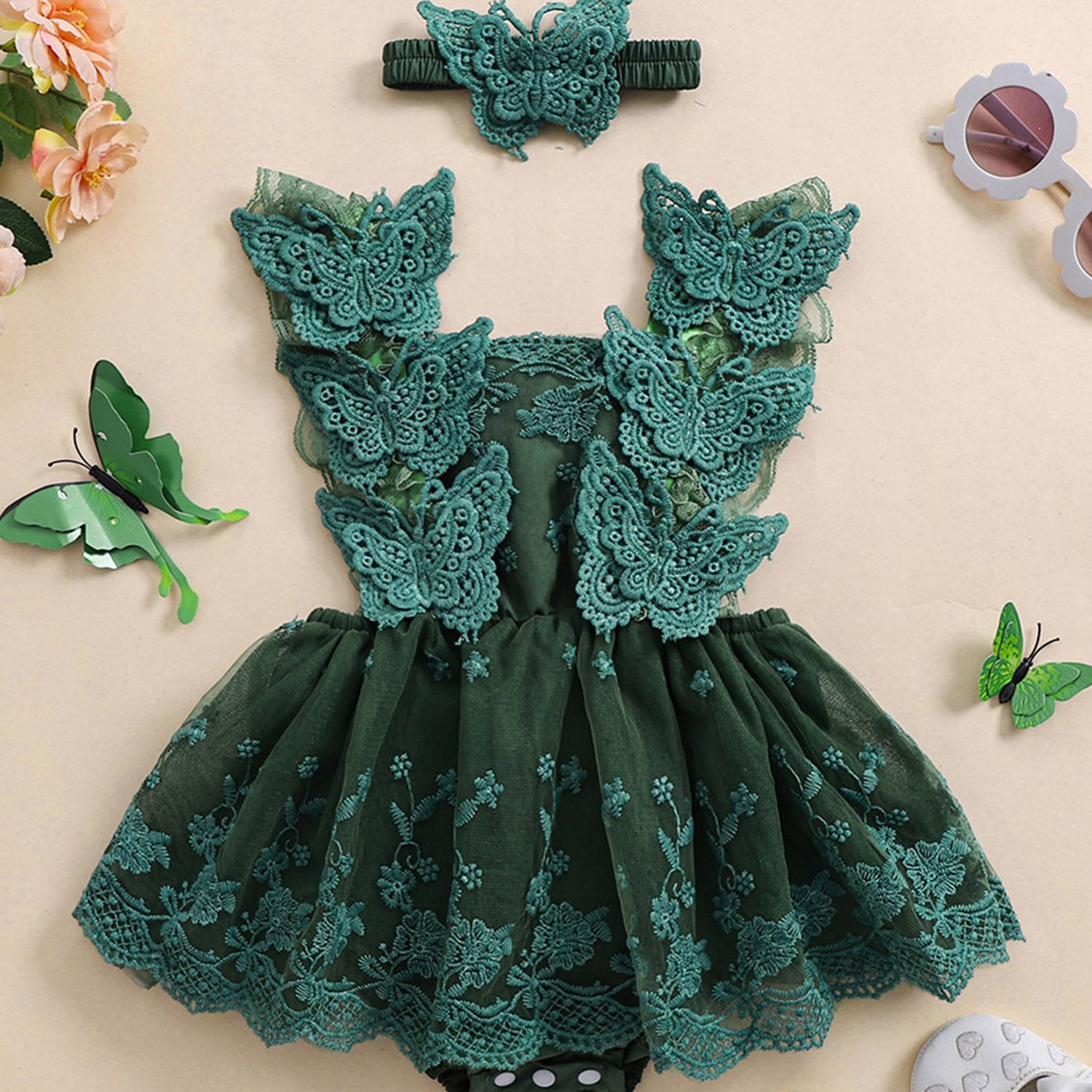 0.0 78.74ft Baby Girls Rompers Dress Lace Butterfly Fly Transfronterizo