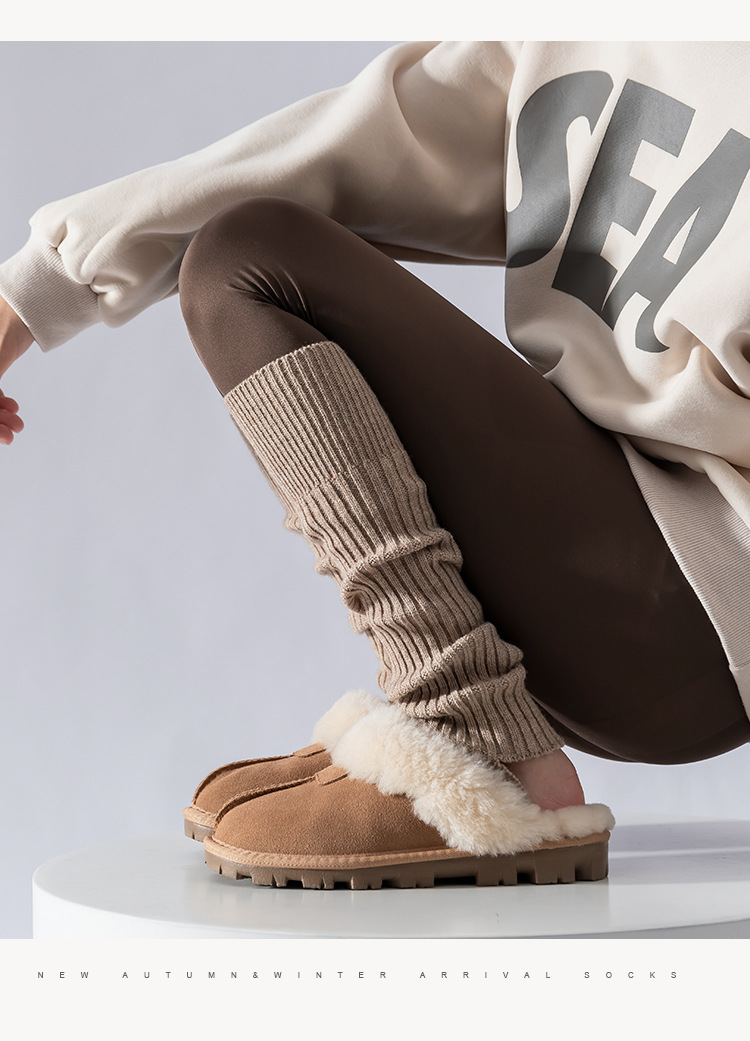 Scaldamuscoli Bootshang in cotone, autunno e inverno, calzini da donna in cashmere, spessi e caldi, in pile lavorato a maglia, a righe verticali grigie, al polpaccio_voghion.com