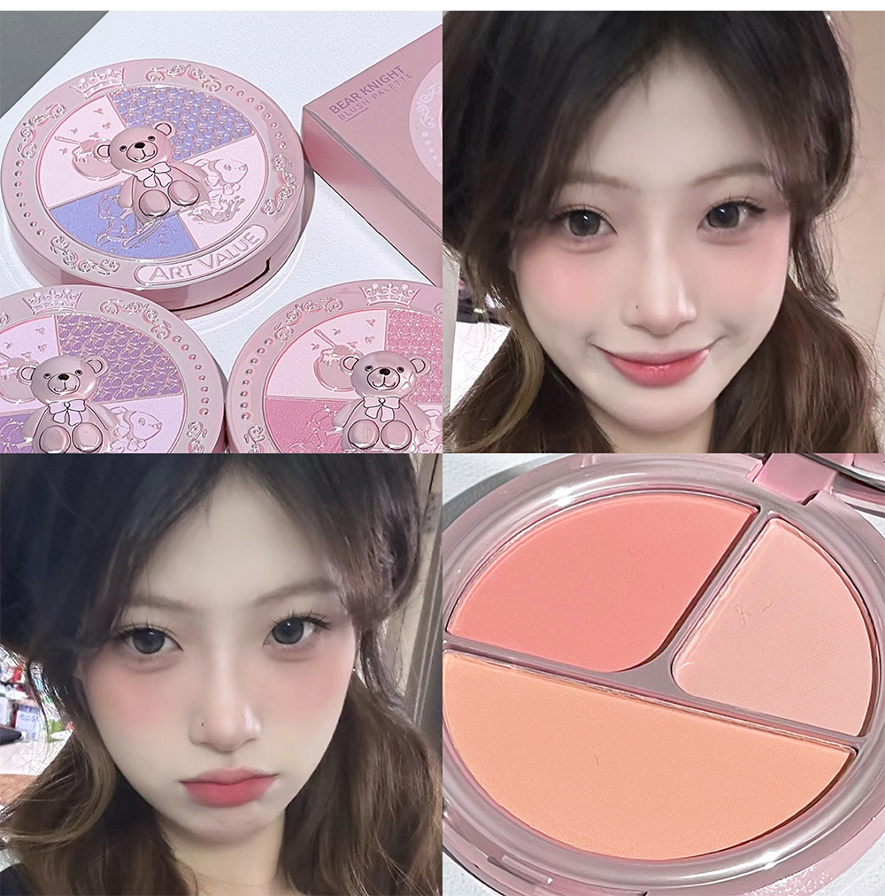 Art Value's new Bear Knight Three-color Blush plate, Rouge Plate, Makeup, Contouring and Highlighter all-in-one plate for export undefined